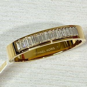 Nwt - MICHAEL Michael Kors Gold Tone Hinged Bangle Bracelet With Baguette Stones